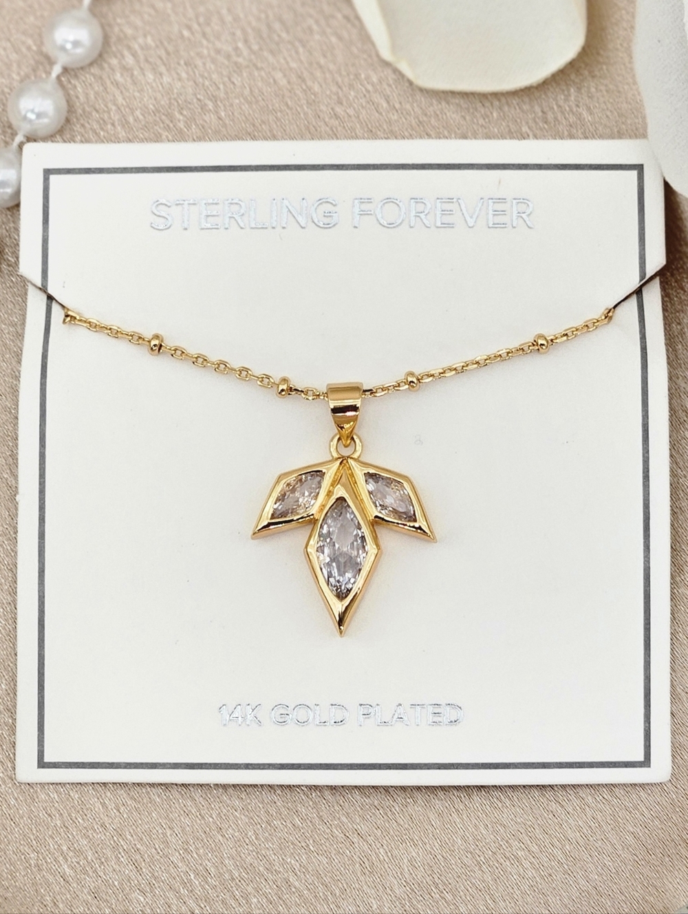 Sterling Forever Lissie Pendant Necklace 14k Gold Plated CZ Geometric Modern New